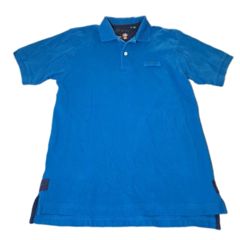 Orvis Shirt Mens Small S Blue Pique Cotton Fly Fishing Embroidered Polo Outdoor